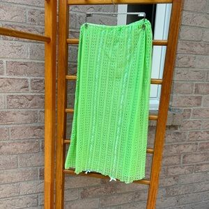 sheer green floral lace midi skirt